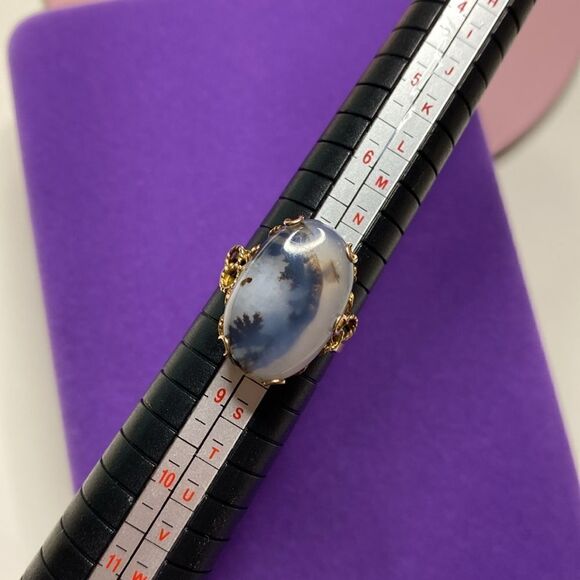 💛 Antique 9k Gold Dendritic Agate Ring - Picture 5 of 7
